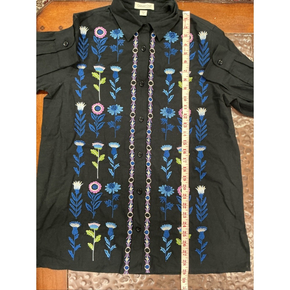 Coldwater Creek Floral embroidered button up shirt, Black, Small, Lagenlook - Picture 10 of 10